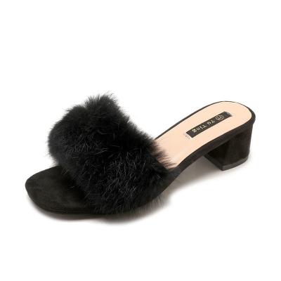 China Fashion Trend Fluffy Pompom Flat Slip On Slips Women Rabbit Mink Fur Slippers Designer Women Slips Sandals Women Shoes for sale