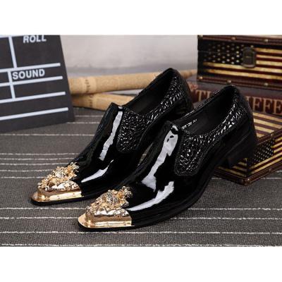 China Shiny Metal Toe Gold Deodorization Brand Dress Men Leather Trim Pointed Toe Formal Men's Elegant Shoes Zapatos Hombre Shoes for sale