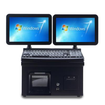 China Supermarket Store Dual LCD Screen Stand Table POS System Retail Cash Register for Restaurant Supermarket Cashier Computer for sale