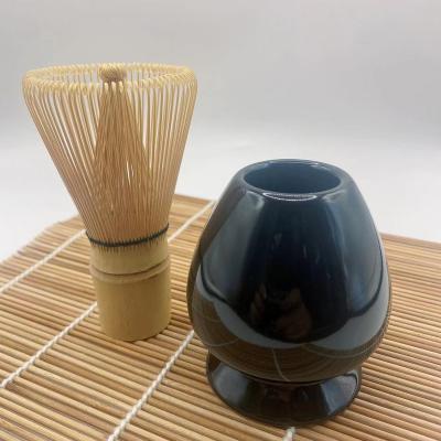 China Sustainable Hot selling bamboo whisk Chasen,different Color Ceramic stand Matcha Whisk Holder for sale