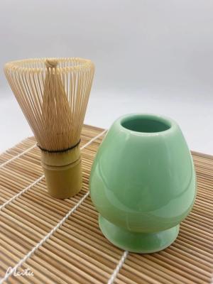 China Sustainable Hot selling bamboo whisk Chasen,different Color Ceramic stand Matcha Whisk Holder for sale