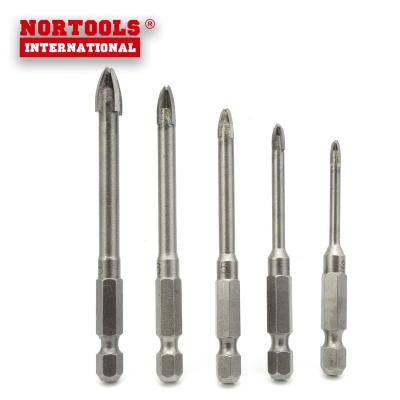 China Masonry Drilling 5PCS Carbide Tip Quick Change Shank Cross Head Glass Drill Bits For Glass for sale