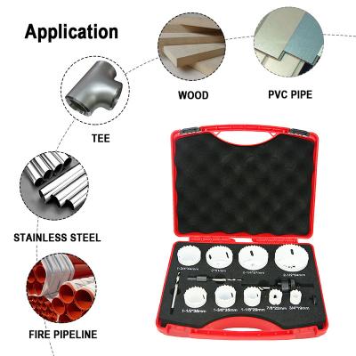 China High Performance Bimetal Cutting 13pcs HSS M42 Hole Saw Set Plastic Box Packing for sale