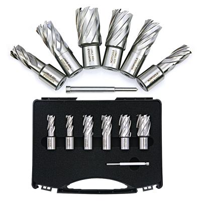 China Quick Working Magnetic Driver Pin Annular Cutters Set 6pcs HSS Thumb Drill Bits With Weldon Shank Metal Drilling for sale