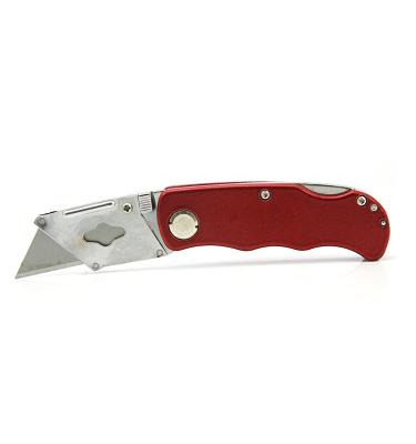 China Aluminum Alloy Sharp Body Heavy Duty Rubber Handle Folding Utility Knife for sale