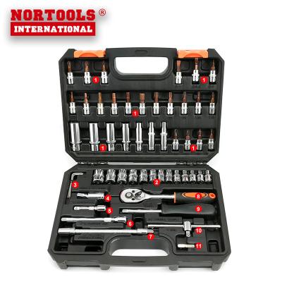 China For Machine Use Good Quality Socket Wrench 53pcs Portable Vehicle Repair Factory Kit With Plastic Box for sale