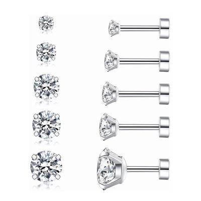 China Wowshow Hypoallergenic Casual/Sporty Zircon Stud Earrings For Women Men Girls Cartilage Statement Fashion Helix Surgical Steel Earring for sale