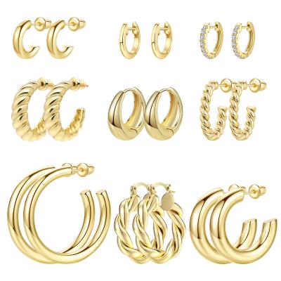 China Eco-Friendly Wowshow Small Gold Huggie Hoop Earrings Set For Women Girls, Hypoallergenic Twisted Cartilage Hoops for sale