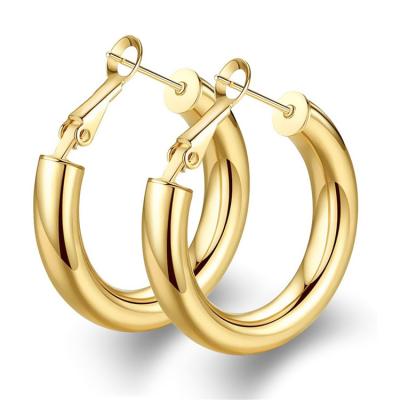 China Wowshow Gold Hoop Casual/Sporty Hoop Earrings For Women 14k Real Gold Plated 5mm Thick Hoop Earrings 6mm Thick Chunky Hoops For Girls Lightweight for sale