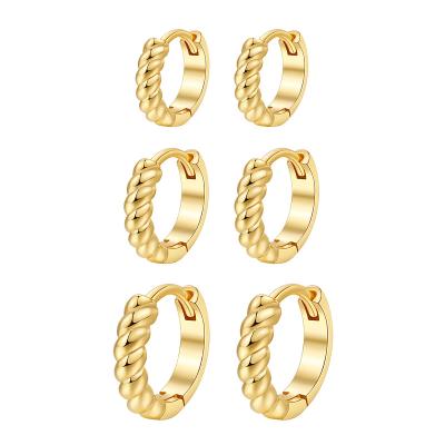 China Wowshow Eco-Friendly Gold Huggie Earrings For Women, Small Gold Hoop Earring Set 14K Gold Plated Twisted Hoops 3 Pair For Men Gir teenage women for sale