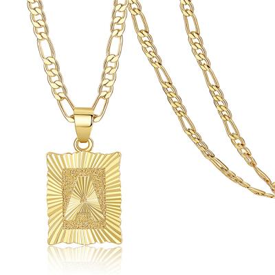 China Wowshow Gold Casual/Sporty Necklace For Men, Tasty Necklaces True Initial Necklace 18K Gold Plated A-Z Figaro Square Letter Pendant Chain For for sale