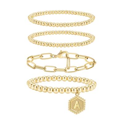 China Wowshow Casual/Sporty Gold Beaded Bracelets For Women Stackable Bead Bracelet Set 14K Gold Plated Initial Stretch Bracelets For Women Men Gift for sale