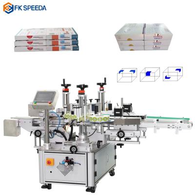 China Fineco Food Automated Seal Sticker Corner Labeling Machine Marking Two Sides Box At Corner for sale