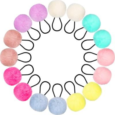 China Sale Price Girls Ponytail Holders Fur Pom Poms Band Women Smart Casual Hair Rope Industry In China Kids Ties Faux Fur Scrunchies Hair Rope for sale