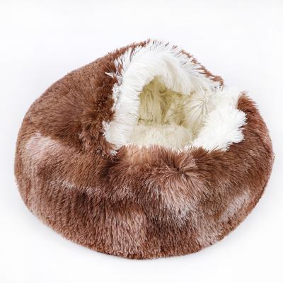 China Wholesale Waterproof Round Dog Bed Luxury Waterproof Memory Foam Cute Soft Plush Faux Fur Cat Pet Bed for sale