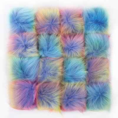 China 16Pcs Fluffy Soft Faux Fur Ball Fluffy Fur Pom Pom Balls With Elastic Loop For DIY Craft Bags Hats Scarves Key-Chian Accessories for sale