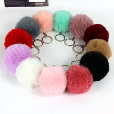 China New Soft Hand Feeling Hair Key Chain Ball Fake Rabbit Bag Gift Bag Cheap Plush Pompoms Dangle Wholesale New Hair Key Chain for sale