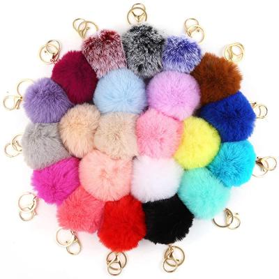 China Wholesale Custom 8cm Pompom Faux Rabbit Soft Fluffy Soft Fur Ball Christmas Factory Key Chain for sale