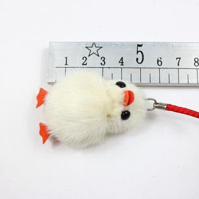 China Wholesale Yellow Real Soft Touch Feeling Mink Fur Ball Keychains With Pom Pom Cute Duck Acrylic Key Chain for sale