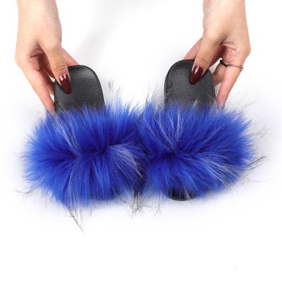 China Cute Mixed Hairy Fur Slippers Raccoon Fox Fur Kids Toddler Faux Fur Slides Deodorization Colors Sandals for sale