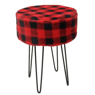 China Metal Faux Fur Small Long Living Room Stool Cozy Custom Pin Leg Bedroom Stool Round for sale