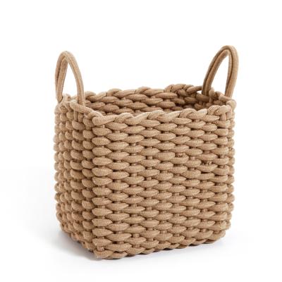 China Multifunctional Natural Material Folding Cotton Rope Square Folding Bathroom Laundry Storage Weave Basket for sale