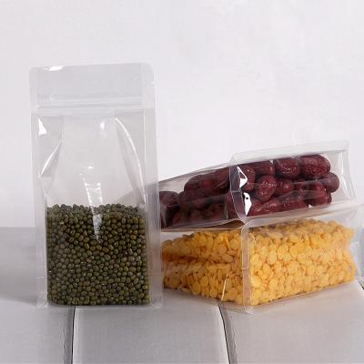 China POLYSMARTS Recyclable Clear Reusable Clear Stand Up Flat Bottom Zipper Bag Dried Nuts Food Packaging Bag for sale