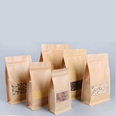 China Wholesale Eight Sides Seal Recyclable Packaging Paper Bag Custom Flat Bottom Zipper Resealable Bag With Window for sale