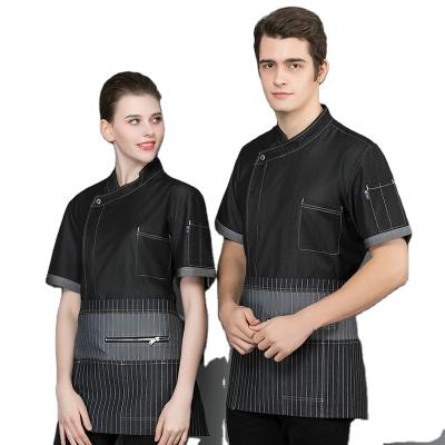 China Kichen Chef Workwear Mens Hotel Restaurant Denim Slim Chef Uniform Clothes Short Sleeved Uniform for sale