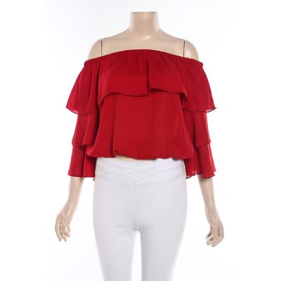 China Breathable Ruffle Sleeve Ladies Tops Fashion Design, Women Summer Chiffon Blouse Shirt 2018 for sale