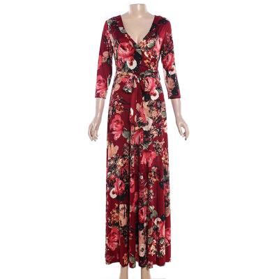 China Women's Breathable Wholesale Floral Prints Ankle-Length Dress Long for sale