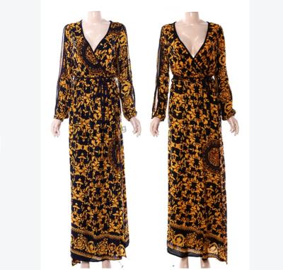 China Long V-Neck Maxi Women Summer Dress Anti-Static Printing Wholesale Manufacturing for sale