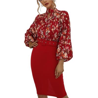 China 2021 New Arrival Washable Ladies Sheath Long Elegant O Neck Casual Dress Midi Dress Floral Women Dress for sale