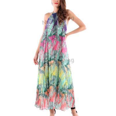 China Anti-Static Floral Colorful Dress Halter-Neck Pleated Long Dress Dress Lady for sale