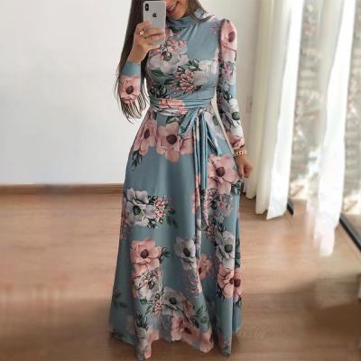 China Hot Selling Anti-static Maxi Dresses Women Long Sleeve Fabric Flower Pattern Soft Casual Dress for sale