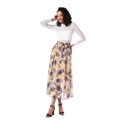 China Plus Size 2020 Women Skirt High Quality Gold Stamping Chiffon Floral Print Skirt Skirt for sale