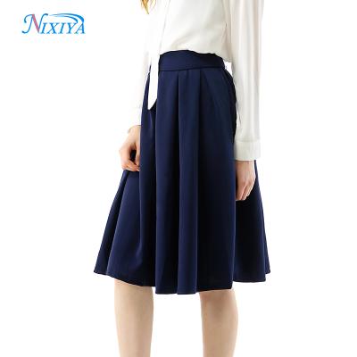 China Dark Blue Back Zipper Pleated Skirt Plus Size Ladies for sale