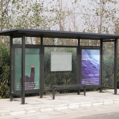 China Minimalist Modern Stainless Steel Metal Bus Stop And Tempered Glass Bus Shelter for sale