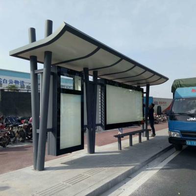 China Modern Solar Powered Bus Booth With Led Light Box Advertising Bus Station With Bench for sale