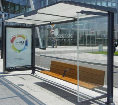 China Modern Solar Powered Bus Booth With Led Light Box Advertising Bus Station With Bench for sale