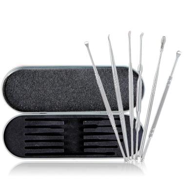 China Stainless Steel 6 in 1 Portable Ear Pick Wax Removal Curette Remover Health Ear Care Stick Stainless Steel Tool with Metal Case for sale