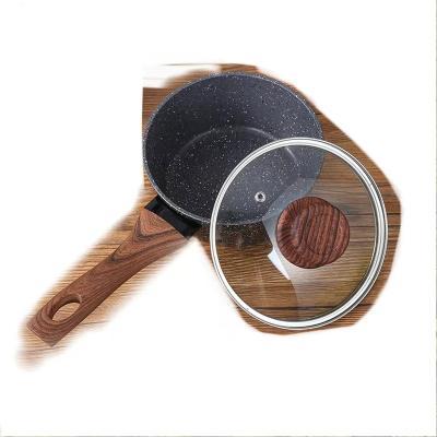 China Sustainable new product non-stick stone pattern coated wooden handle cookware set ceramic pots and pans cooking for sale