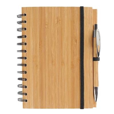 China Promotional Spiral Cover Bamboo Eco - Friendly Notebook With Pen A5 Spiral Notebook Diary for sale