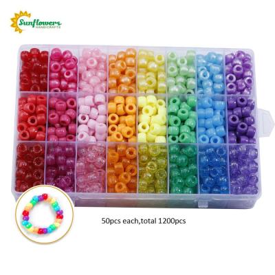 China Amazon Eco-Friendly Multi Colored Plastic Craft Pony Beads Assorted Bulk 9x6mm In Storage Box for sale