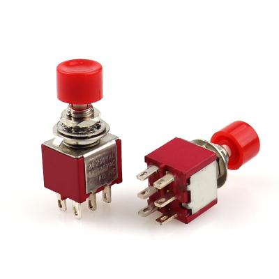 China 6 Pins SPDT AC 2A/250V 5A/120V Red Momentary Push Button Switch for sale