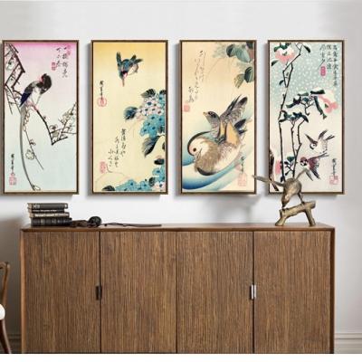 China Impressionist Myriart Framed Landscape Canvas Painting Japan Poster 4 Panels Art Birds Duckling Flowers 4 Seasons By Ando Hiroshige for sale