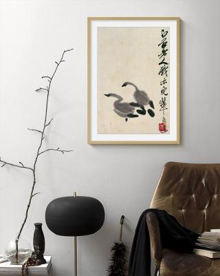 China Classic Abstract Canvas Painting By Giant Qi Baishi 2 Ducklings Landscape Print Poster Decor Art For Living Reading Room for sale