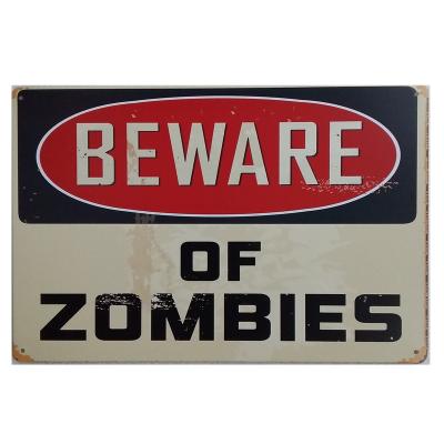 China Retro Metal Wall Decor Bar Bar Tin Signs Tin Plates Vintage Metal Plaque Poster Antique Art Imitation Beware Of Zombies for sale