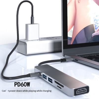 China 6 in 1 Hdmi 4K Usb2.0 PD60W with SD TF card reader 6 in 1 type c usb hub KZ23-hc-13C for sale