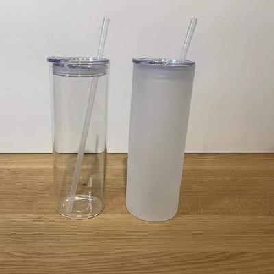 China Mazoho Sustainable USA Warehouse Clear Frosted Transparent DIY Soda Coffee Cocktails Mug Upright Sublimation Glass Tumbler for sale